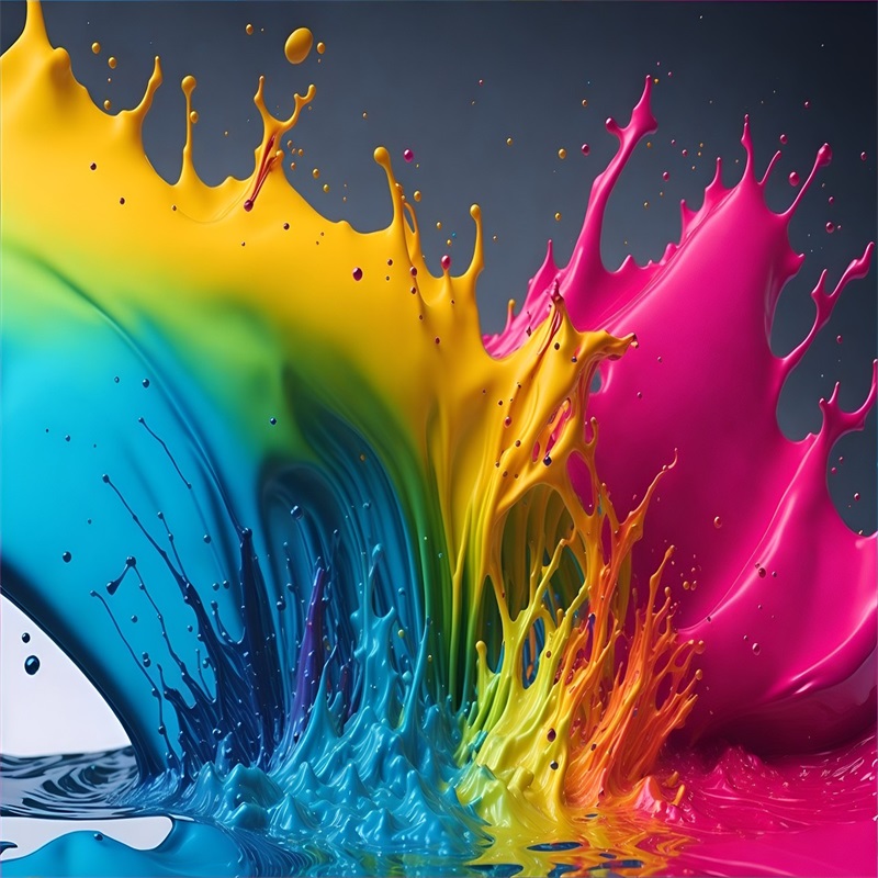 Blue, pink, yellow, green paint splashes